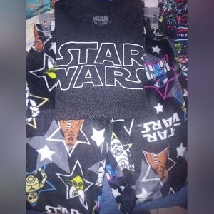 Star Wars Characters Pajama Pants Black T-shirt sz Med Plush Soft Cozy PJ's